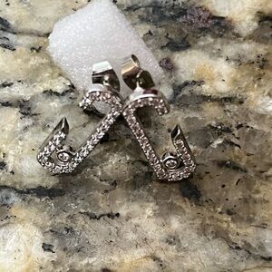 Silver Zirconium Pin Stud Earrings